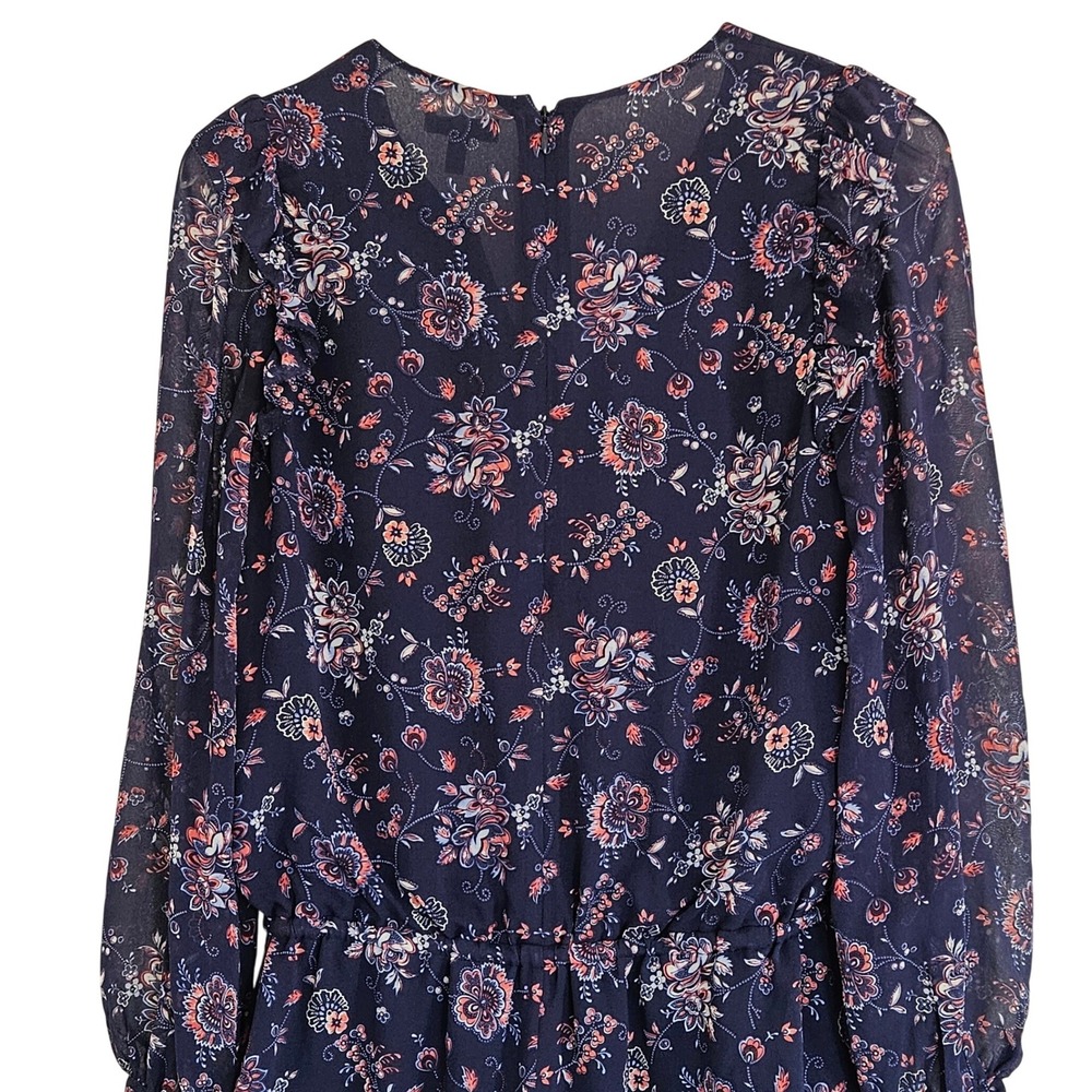 Joie Women Cherita Silk Floral Romper S Blue Sheer Long Sleeve Drawstring Waist - Picture 9 of 10
